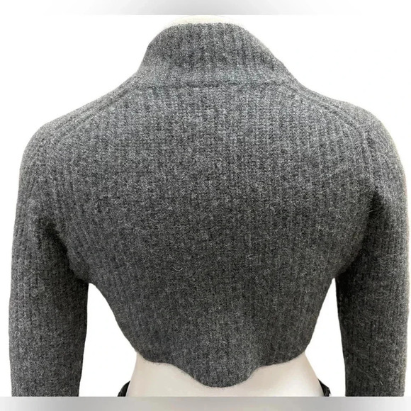 Elie Tahari Grey Cropped  Mock Neck Sweater - Picture 5 of 7